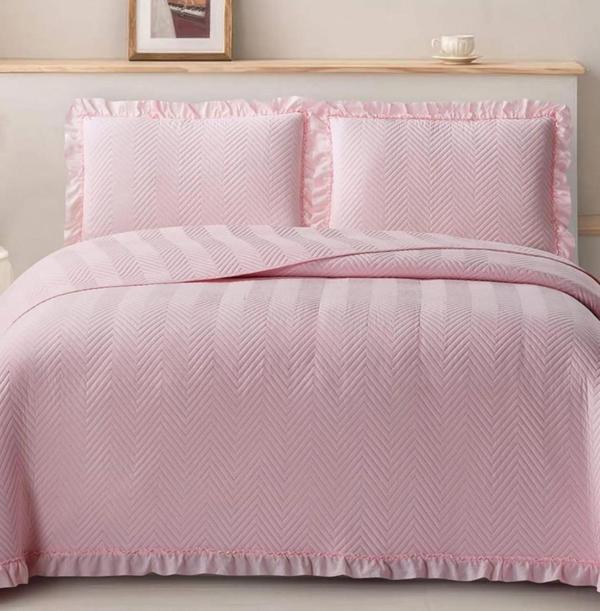 KAPİTONELİ YATAK ÖRTÜSÜ ÇİFT KİŞİLİK DUBAİ PEMBE - Image 1