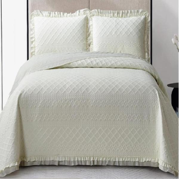 KAPİTONELİ YATAK ÖRTÜSÜ ÇİFT KİŞİLİK ROMA KREM - Image 1