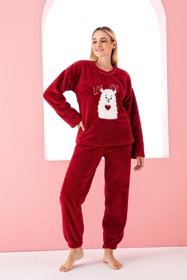 Nisanca Tam Peluş Kışlık Kadın Pijama Takımı- Polar Yılbaşı Pijaması  - Image 1
