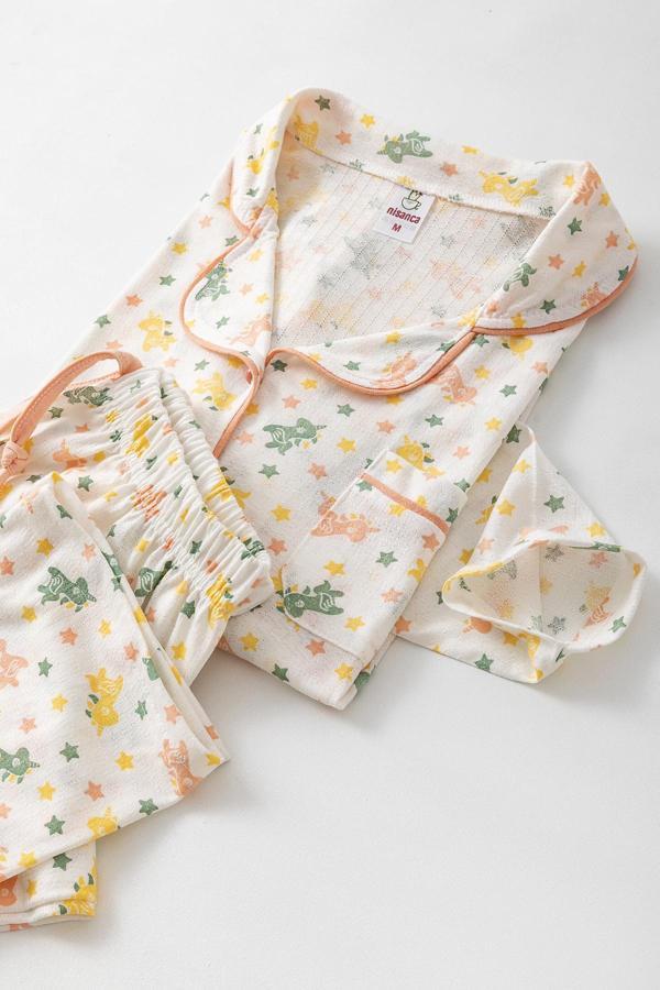 Uzun Kol Gömlek Yaka Kadın Büyük Beden  Pinterest Pijama Takımı - Mevsimlik Kadın Pijama - Image 1