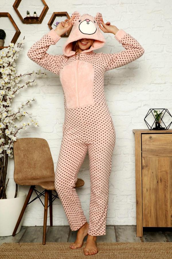 Kışlık Peluş Polar Kadın Tulum Pijama Takım- Welsoft  - Image 1