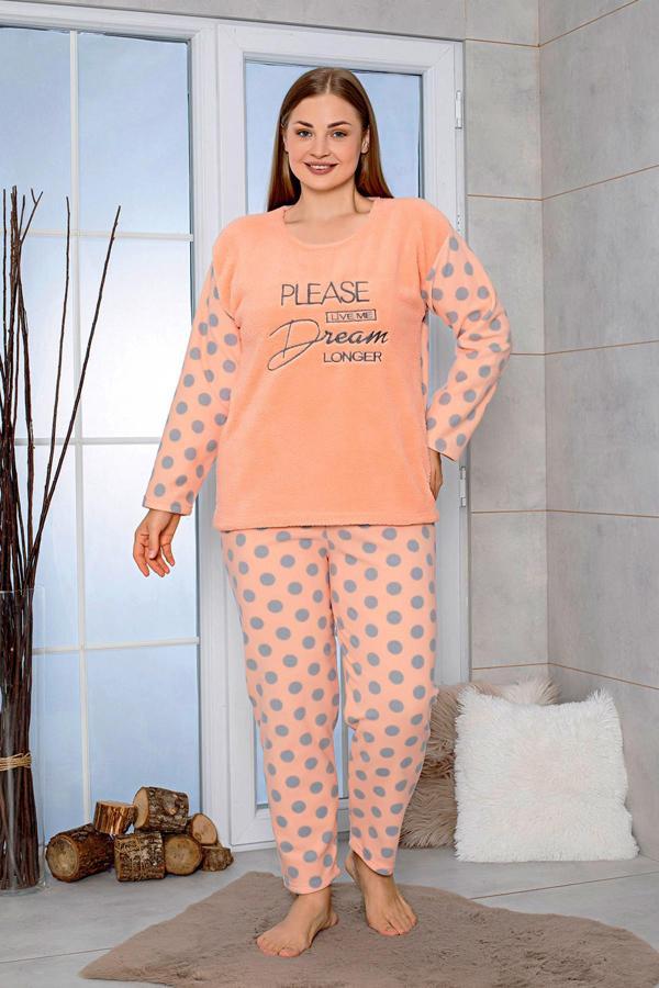 Nisanca Büyük Beden Peluş Polar Pijama Takımı- Kışlık Büyük Beden Kadın Pijama  - Image 1