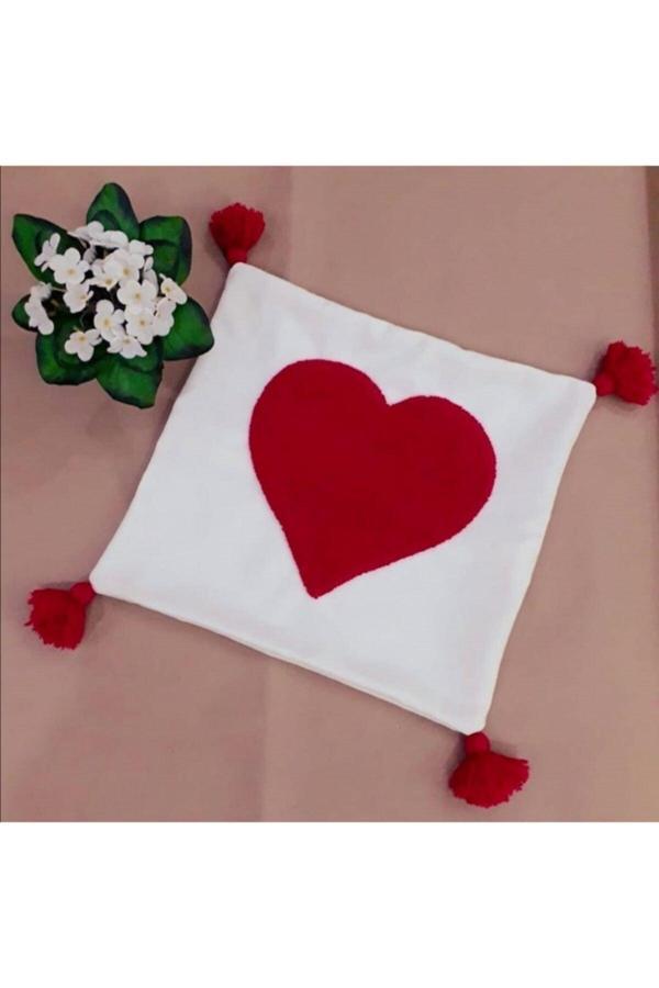 Saymine Kırlent El Yapımı Punch Işi Dekoratif Yastık Kılıfı Ekru - Image 1