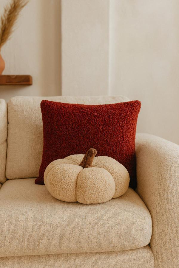 Saymine Teddy Dekoratif Balkabağı Yastık Ve İç Dolgulu Kırlent (Kırmızı Ve Krem)- - Image 1