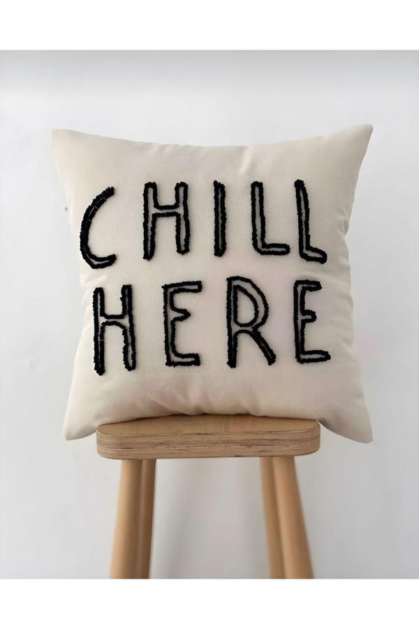 Saymine Chıll Here Kırlent Işleme Punch ( Panç ) Hediyelik Süs El Yapımı El Emeği Punch Işi - Image 1