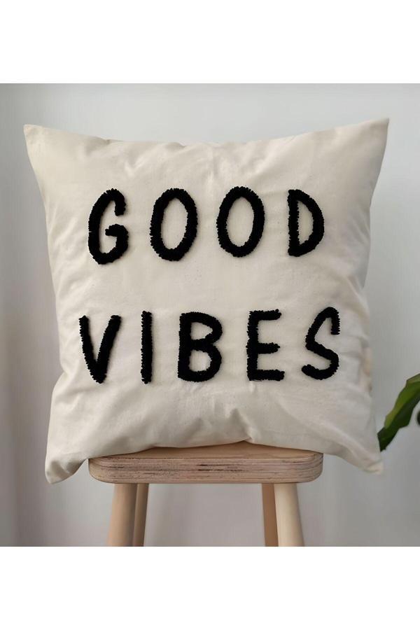 Saymine Good Vibes Kırlent Işleme Punch ( Panç ) Hediyelik Süs El Yapımı El Emeği Punch Işi Panç Dekor - Image 1