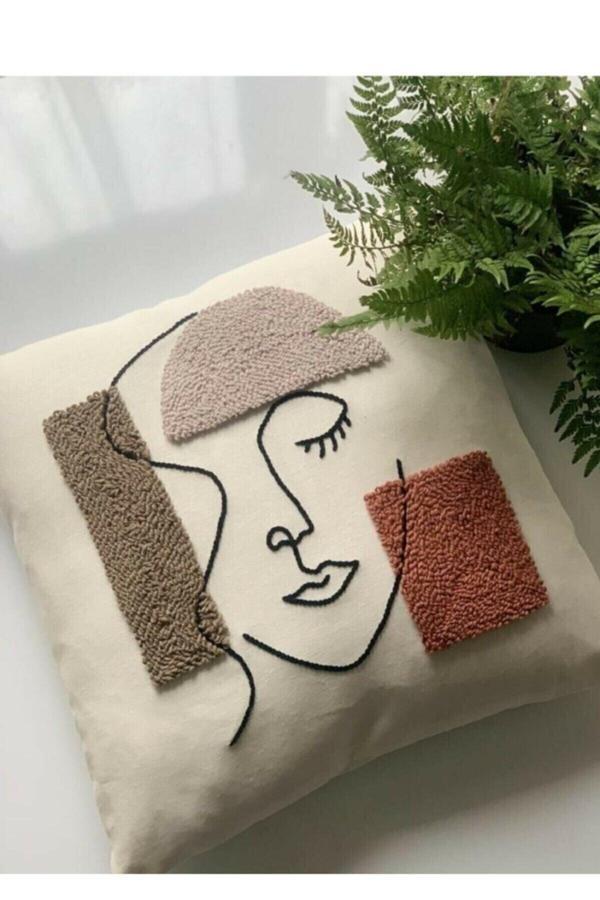 Saymine Kırlent Işleme Punch ( Panç ) Hediyelik Süs El Yapımı El Emeği Punch Işi Panç Dekoratif Yastık Kılıf - Image 1