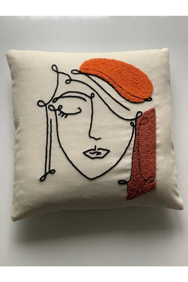 Saymine Kırlent Işleme Punch ( Panç ) Hediyelik Süs El Yapımı El Emeği Punch Işi Panç Dekoratif Yastık Kılıf - Image 1