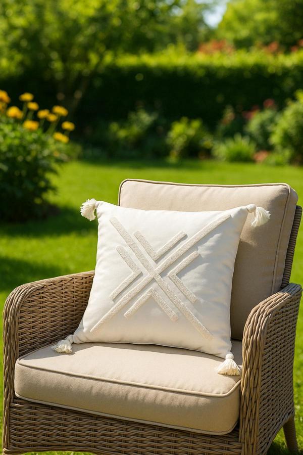 Saymine Punch Kırlent Kılıfı Çapraz Model Açık Krem - Image 1