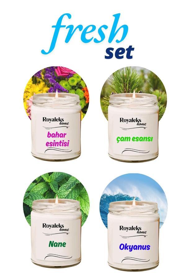 4 Adet Doğal Özel Seri Kokulu Dekoratif Kavanoz Mum 4X210 cc - Fresh Set - RYL - Image 1