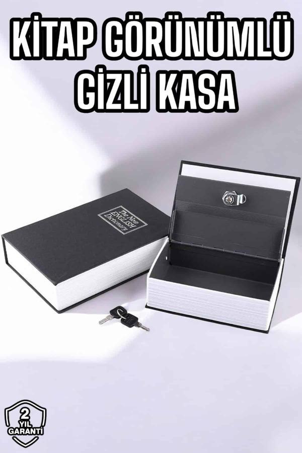 Büyük Boy Anahtarlı Kitap Görünümlü Gizli Kasa Çelik Kasa Altın Kasası - Image 1