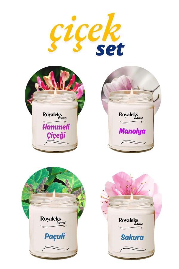 4 Adet Doğal Özel Seri Kokulu Dekoratif Kavanoz Mum 4X210 cc - Çiçek Seti - RYL - Image 1