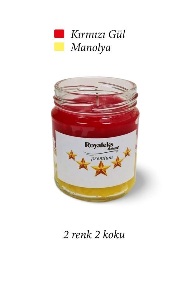 Premium Seri 2 Renk 2 Koku Sarı Kırmızı Beş Yıldız Kavanoz Mum 210 cc - RYL - Image 1