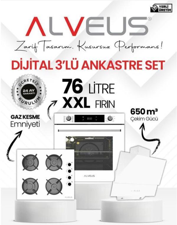 Alveus Beyaz Cam Dijital 3'Lü Ankastre Set - Image 1