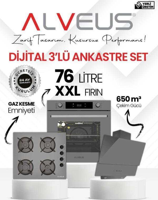 Alveus Gri Cam Dijital 3'Lü Ankastre Set - Image 1