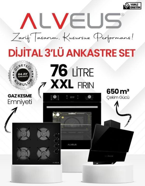 Alveus Siyah Cam Dijital 3'Lü Ankastre Set - Image 1
