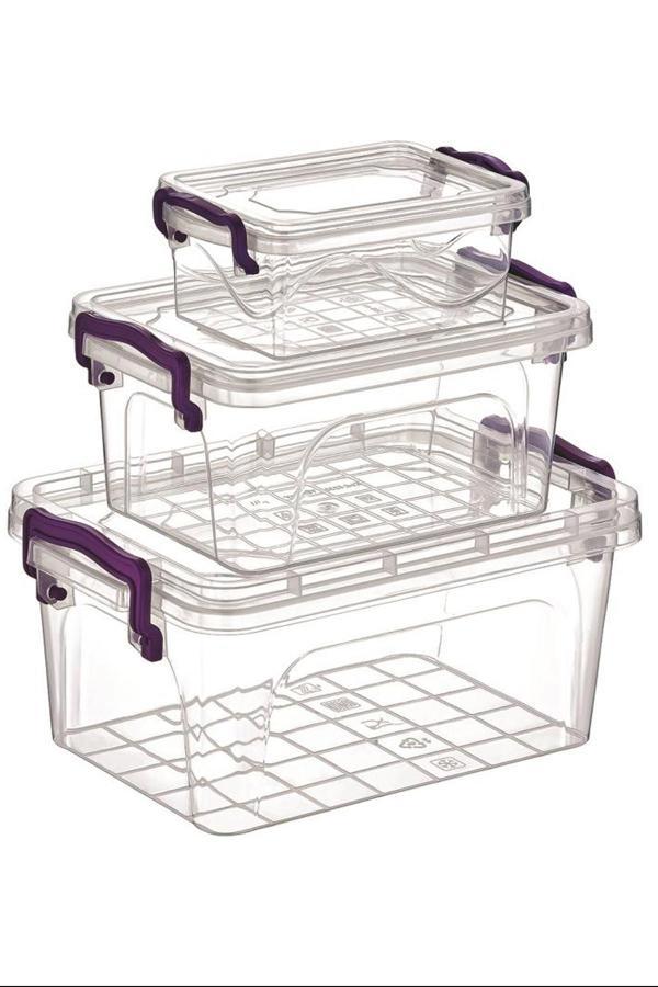 3'lü Mini Dikdörtgen Saklama Kabı Royaleks-ÇNK2075 - Image 1