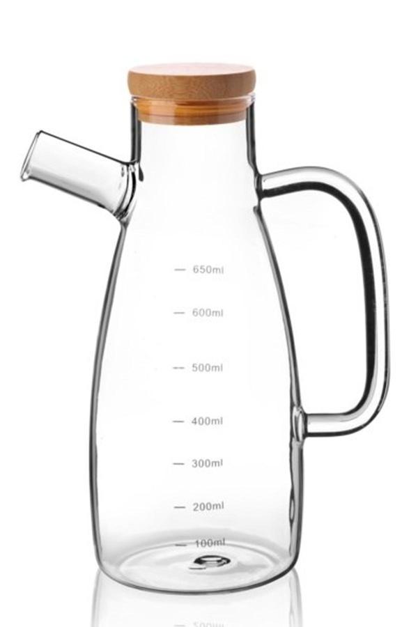 650 Ml Bambu Kapaklı Cam Yağdanlık Royaleks-70086 - Image 1