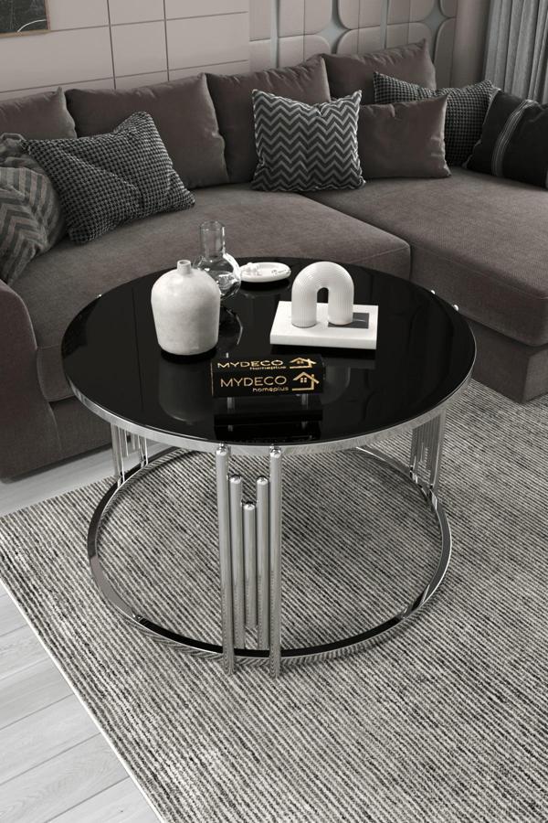 Home Plus Mobilya Piyano Gümüş Siyah Tekli Orta Sehpa Takımı - Image 1