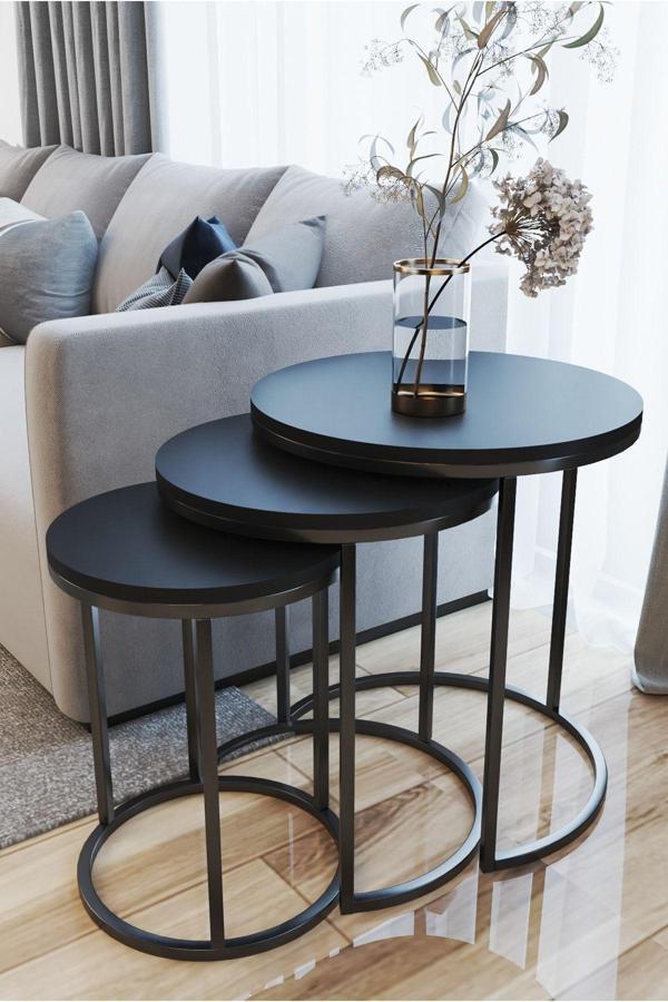 Home Plus Mobilya 3'Lü Zigon Sehpa Siyah Ayak Siyah 18Mm Sunta - Image 1