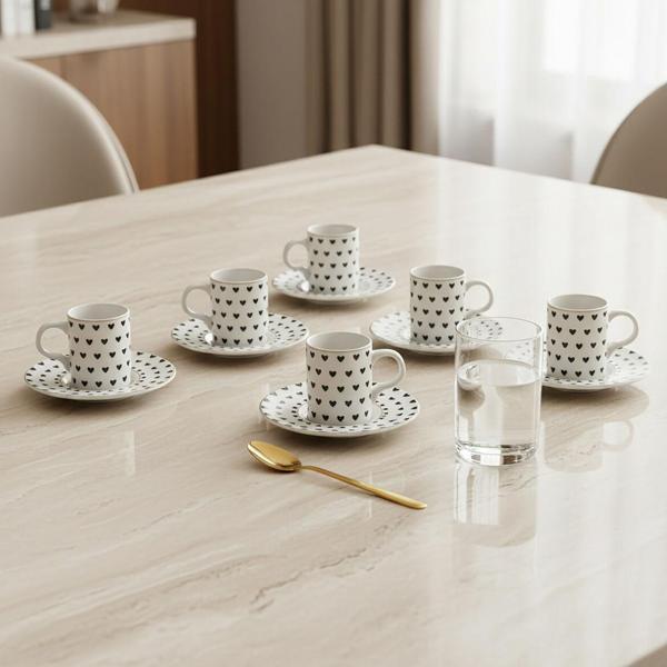 GÜRAL PORSELEN Camelia 12 Parça 6 Kişilik Kahve Fincan Takımı 6656 - Image 1