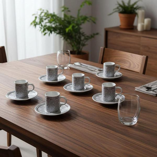 GÜRAL PORSELEN Camelia 12 Parça 6 Kişilik Kahve Fincan Takımı 6707 - Image 1