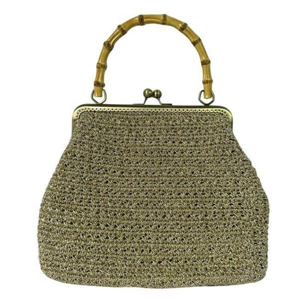 Uretti - Öznur 7392 4576El Örgüsü Ahşap Askılı Simli Kağıt İp El Çantası  / 29 cm x 22 cm - Image 1