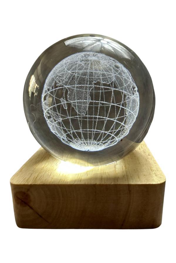 Uretti - Funda 1593 7720 Işıklı Ahşap Kare Kaideli Dünya Temalı Cam Küre / 6 Cm - Image 1