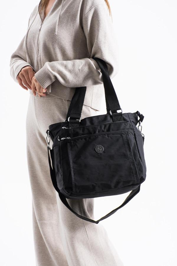 Kadın 4 Bölmeli Suya Dayanıklı Saten Kumaş Çapraz Ve Omuz Askılı Çanta - Image 1