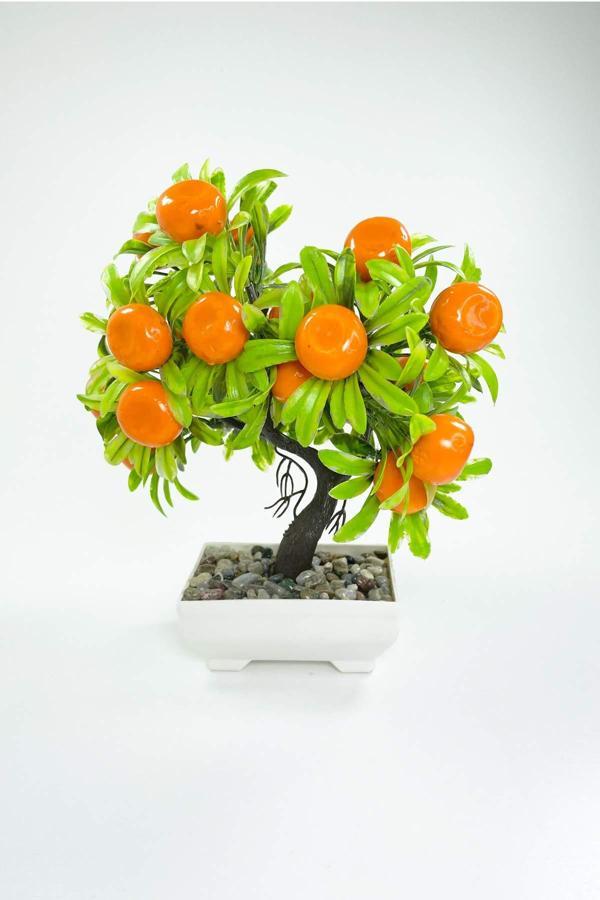 Dekor Ağaç Portakal Ağacı Saksılı Dekoratif Ağaç Biblo 24x13 cm - Image 1
