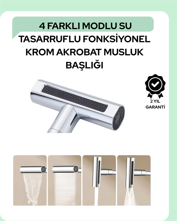 Çok Fonksiyonlu Musluk Başlığı | 4 Su Modu | Geniş Uyumlu Adaptör Seti | Mutfak ve Banyo Uyumlu - Image 1