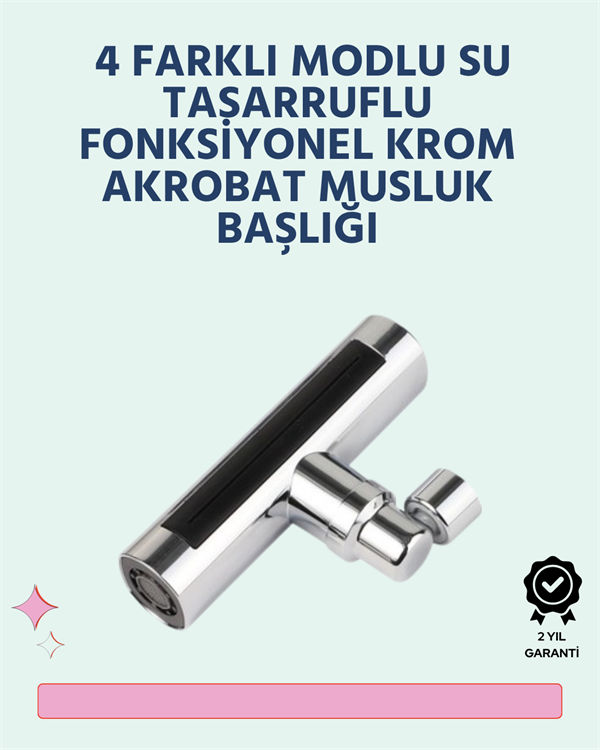 Krom Kaplamalı Çok Fonksiyonlu Musluk Başlığı | Paslanmaz Malzeme - Image 1