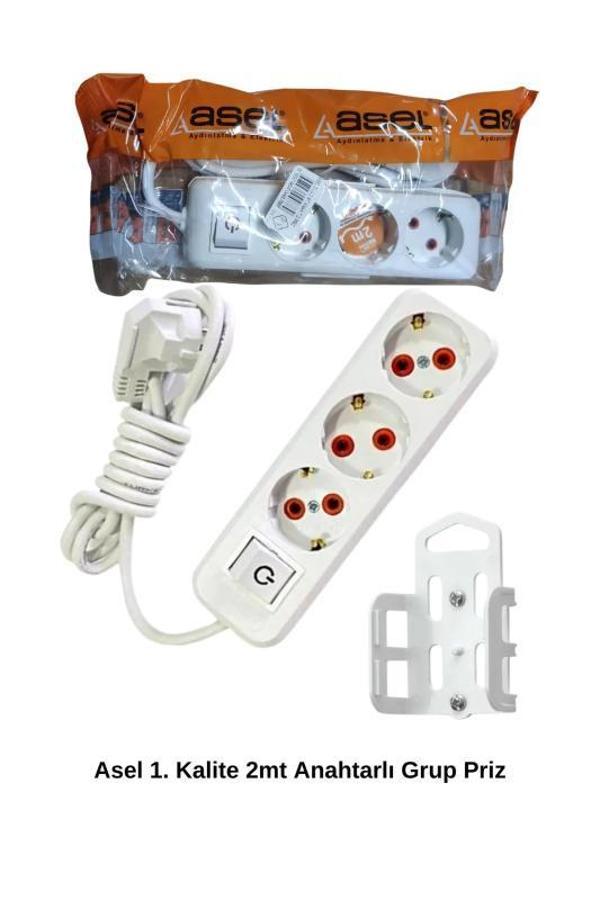 2 Metre Askı Aparatlı Anahtarlı 3lü Grup Priz Royaleks-68134 - Image 1