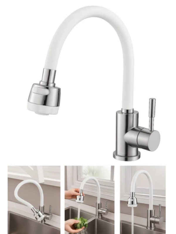 Mucit Home Beyaz Renkli Oynar Başlıklı Tasarruflu Silikon Musluk Başlığı Kubar - Image 1