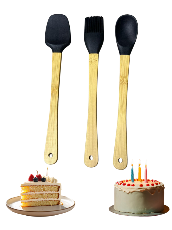 Mucit Home 3'Lü Siyah Bambu Silikon Spatula Seti - Image 1