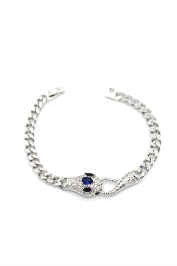 Zirkon Taşlı Yılan Bileklik - Gümüş - Image 1