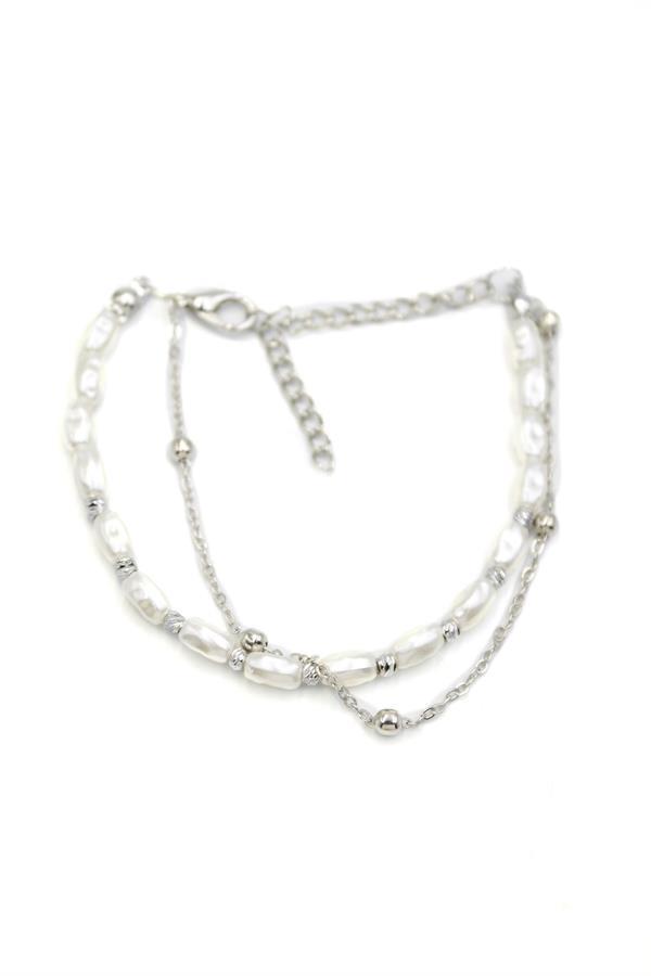 Zincirli İnci Bileklik - Gümüş - Image 1