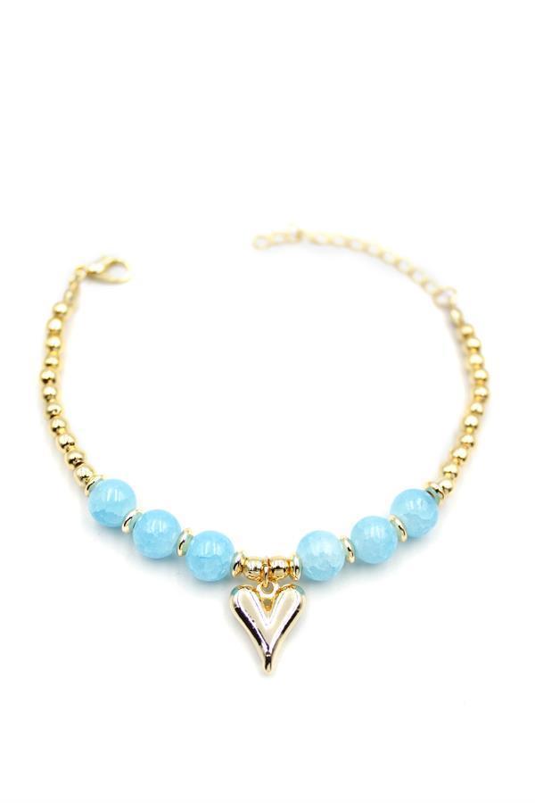 Boncuklu Kalp Bileklik - Mavi - Image 1
