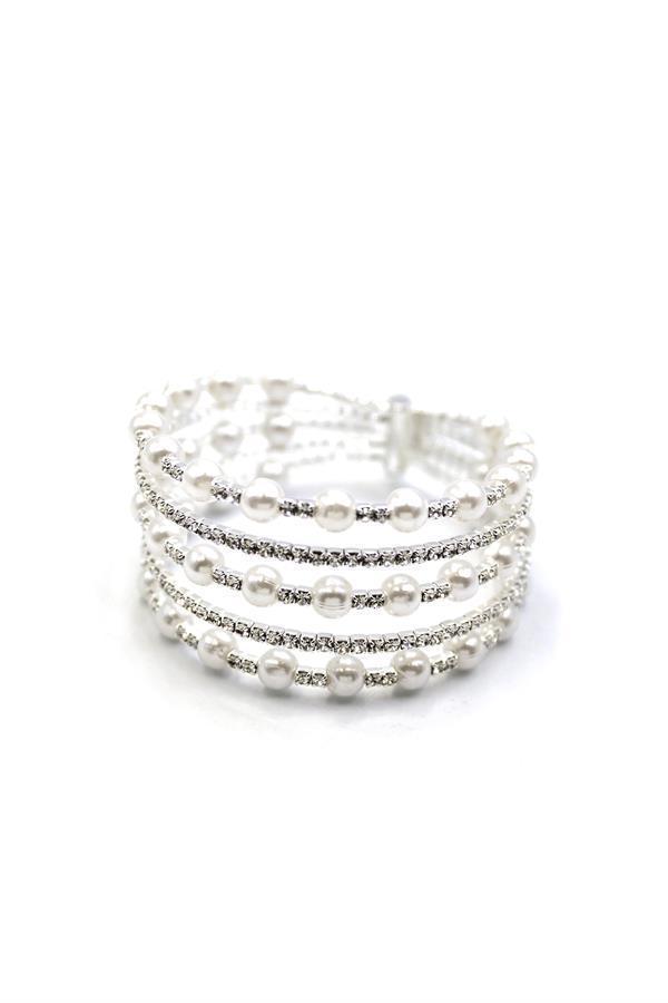 Beş Sıra İncili Su Yolu Bileklik - Gümüş - Image 1