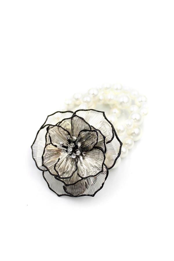 İnci Çiçek Bileklik - Gümüş - Image 1