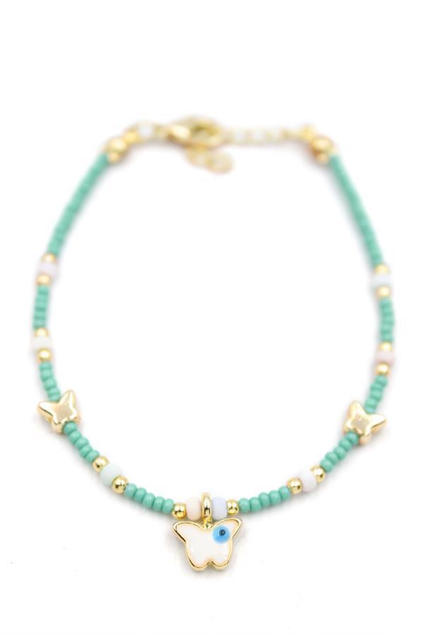 Kelebek Boncuk Bileklik - Açık Yeşil - Image 1