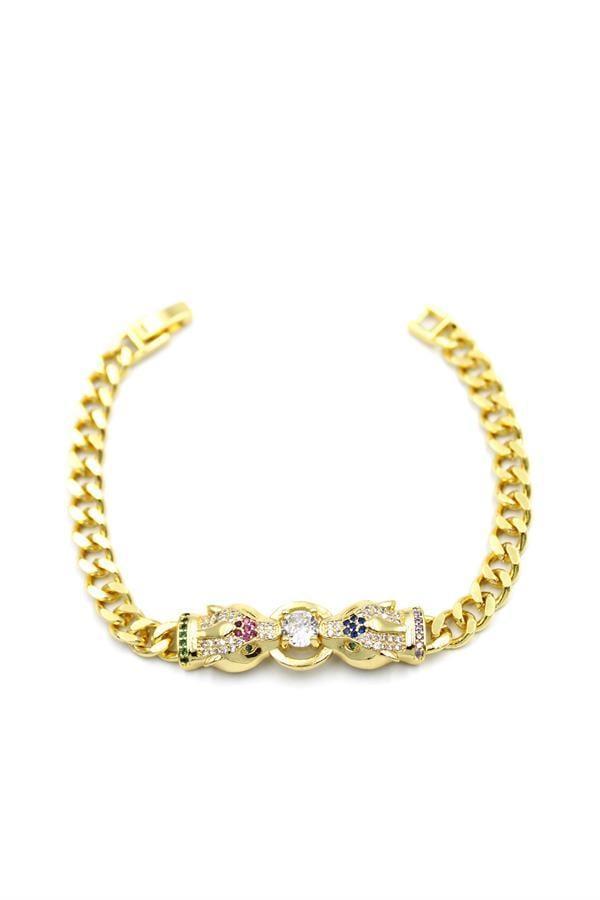 Zirkon Taşlı Leopar Bileklik - Altın - Image 1