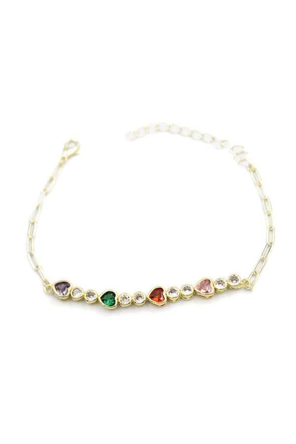 Taşlı Kalp Bileklik - Altın - Image 1