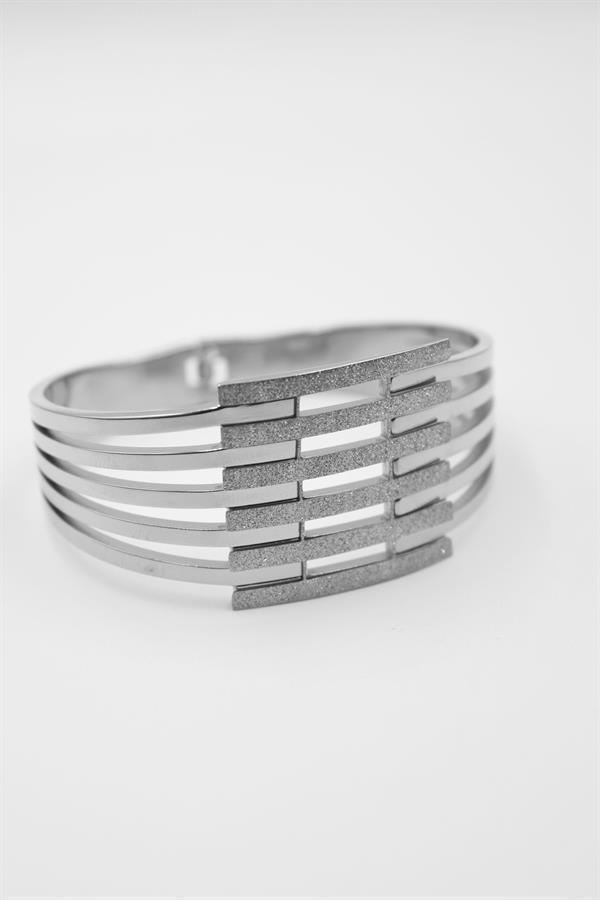 Yaldızlı Kalın Kaburga Bilezik - Gümüş - Image 1