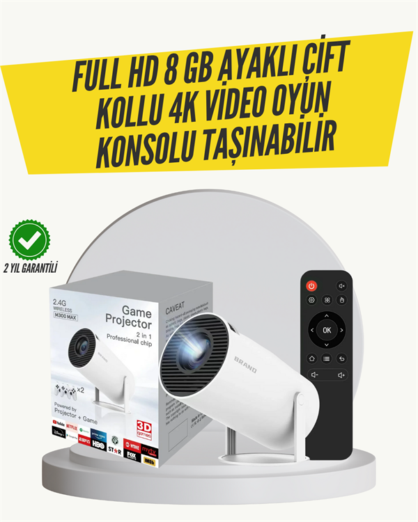 Kablosuz 4K Projeksiyon – Wi‑Fi 6 & Bluetooth 5.0 ile Oyun ve Uygulama Merkezli - Image 1