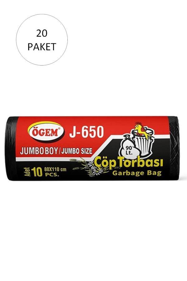 J-650 Jumbo Boy Çöp Torbası 80 x 110 cm 10 Lu Rulo x 20 Paket = 200 Adet (Siyah) - Image 1