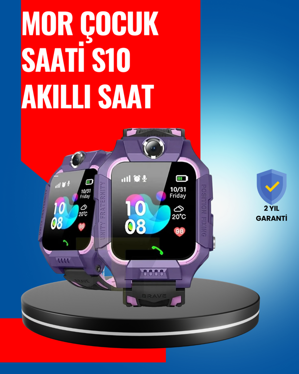 S10 Mor Akıllı Çocuk Saati Geçmiş Konum ve Acil Durum Uyarılı - Image 1