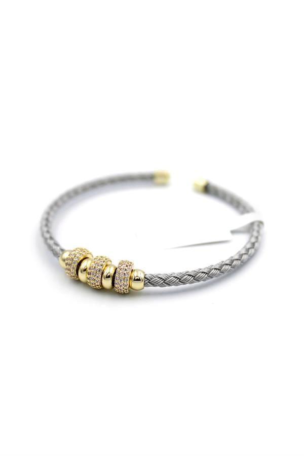 Taşlı Örgü Bilezik - Altın - Image 1