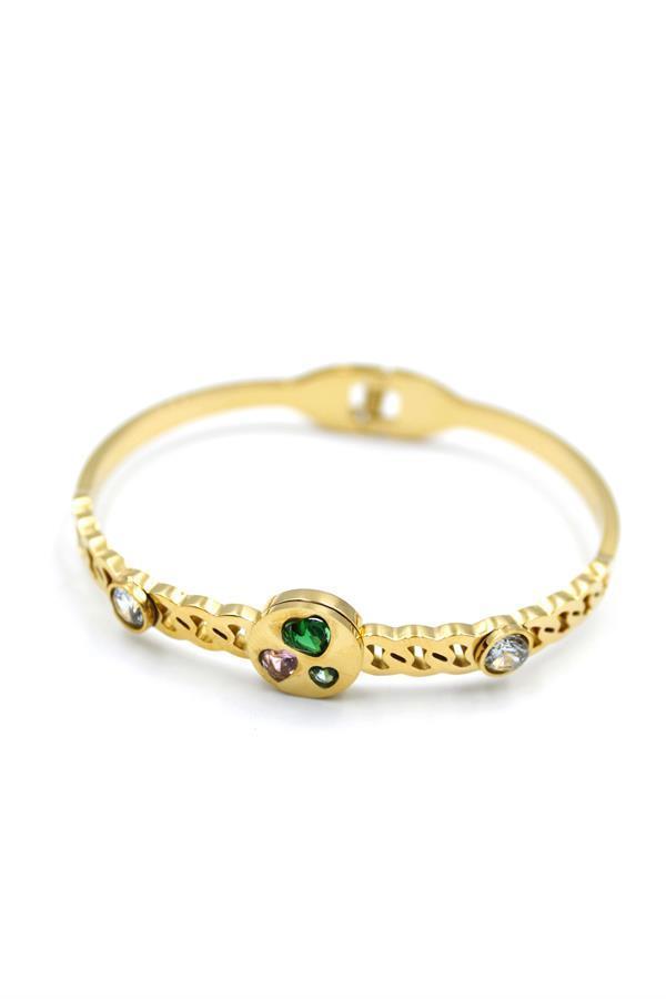 Taşlı Kalp Bilezik - Altın - Image 1