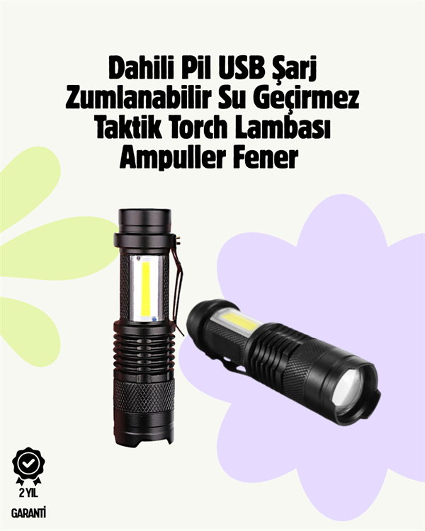 2000 Lümen LED El Feneri - Suya Dayanıklı, Odaklı, Klipsli - Image 1